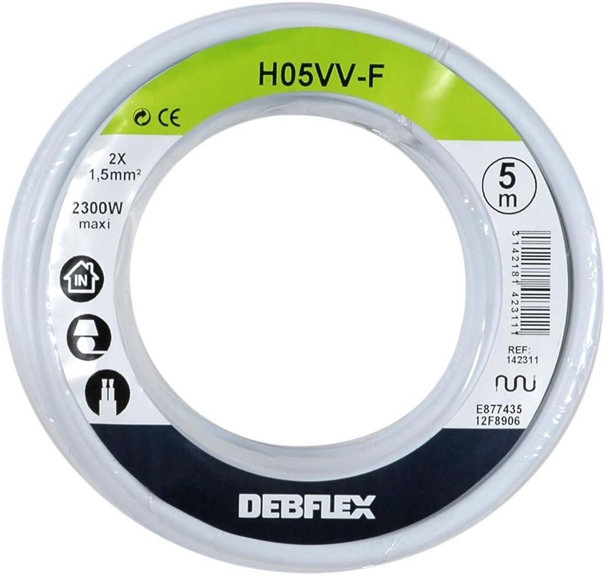 Kunststof Installatiekabel HO5VV-F 2x1.5mm² Op Rol - 5 Meter Wit