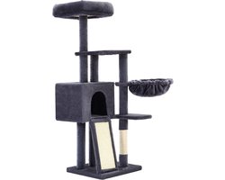FEANDREA Kattenboom, 53,1-inch kattentoren voor binnenkatten, kattenappartement met meerdere niveaus met verwijderbare wasbare baarshoes, kattenmeubilair met krabpaal en bord, mand, grot, rokerig grijs PCT132G01