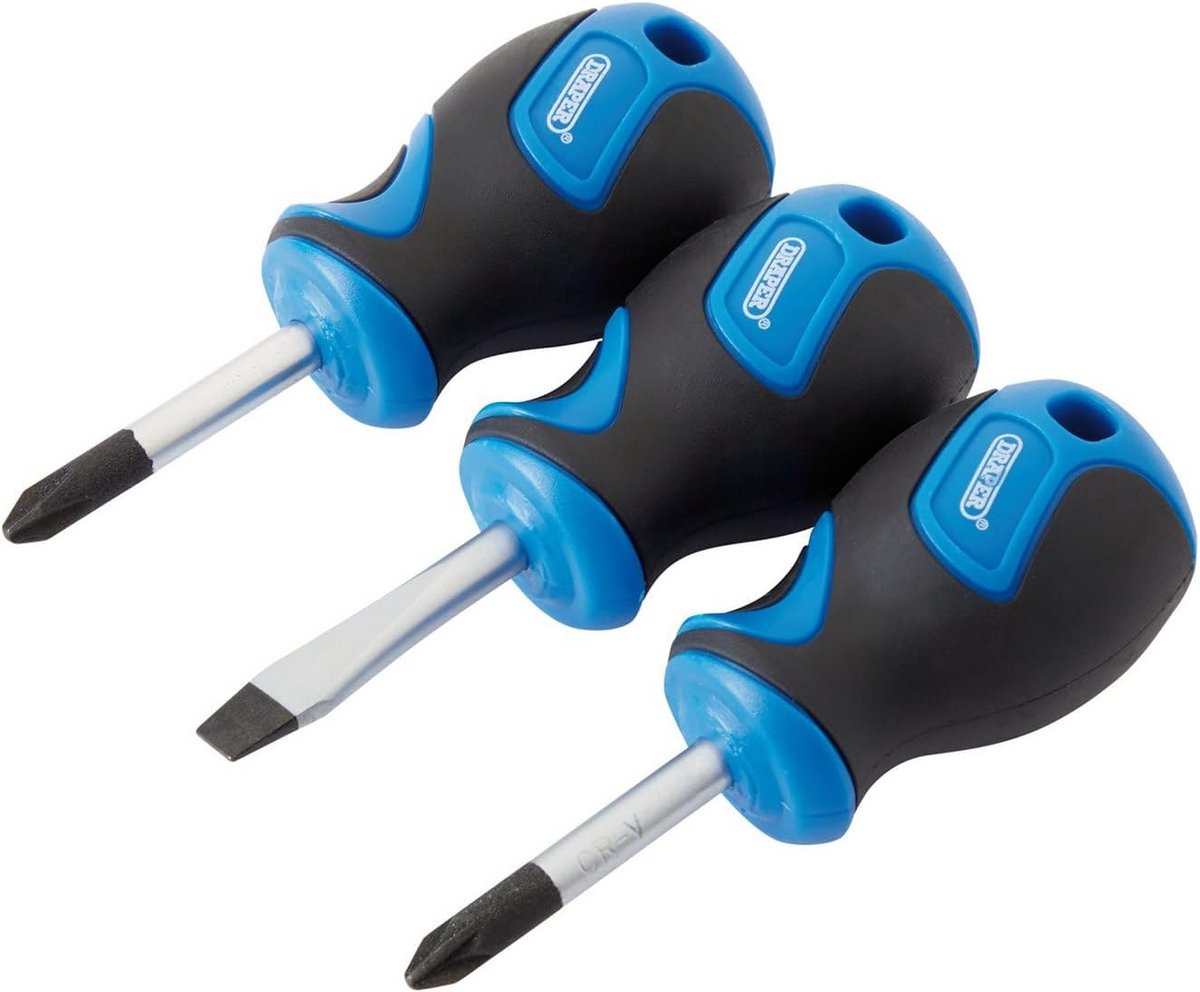 3-delige Stubby Soft Grip Schroevendraaier Set - Crosshead & Flathead Voor Thuis en Professioneel Gebruik