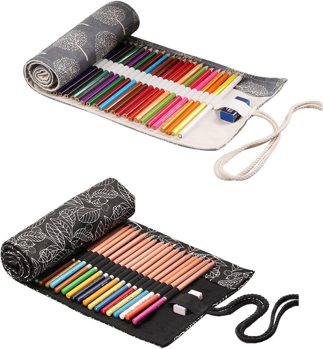 2 stuks roltas, pennenrol, canvas, potloden, wrap pennenetui voor kunstenaars, kinderen, volwassenen, voor potloden, balpennen, kleurpotloden, gelpennen