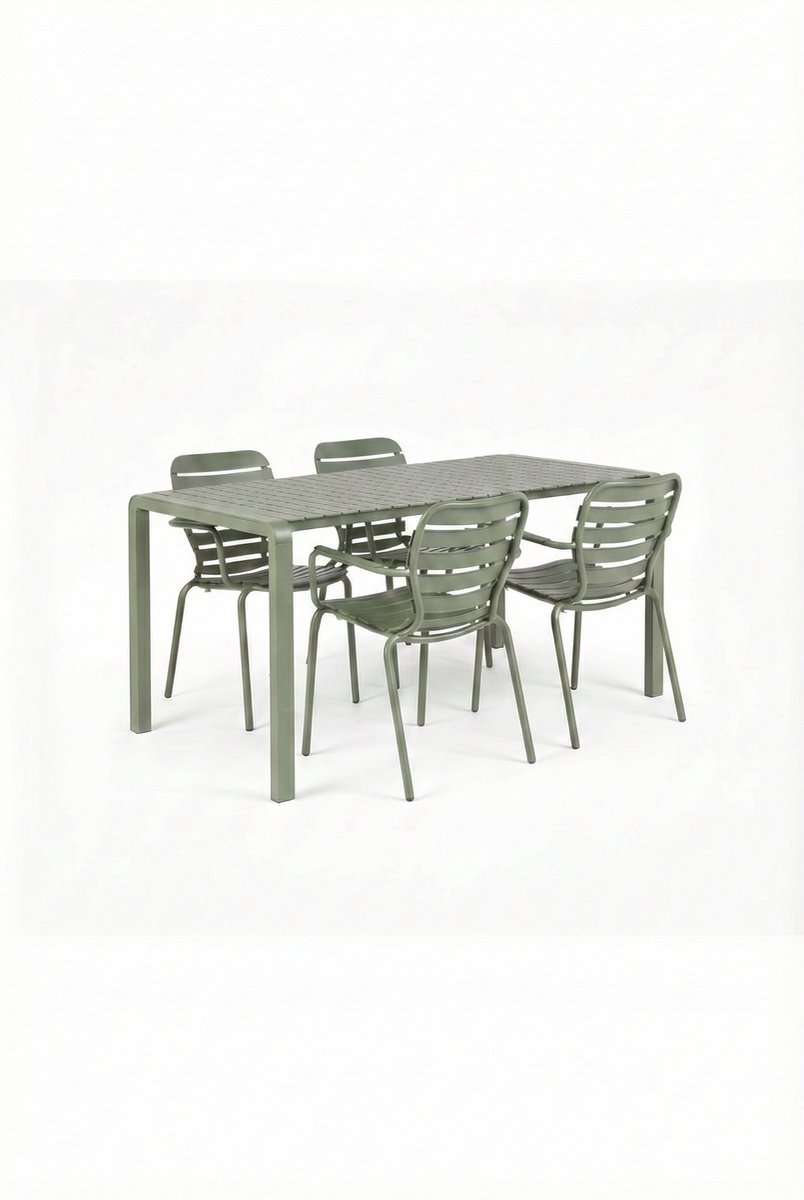 Zuiver Vondel Tuinset 4 personen - tuintafel + 4 stoelen met armleuning Groen