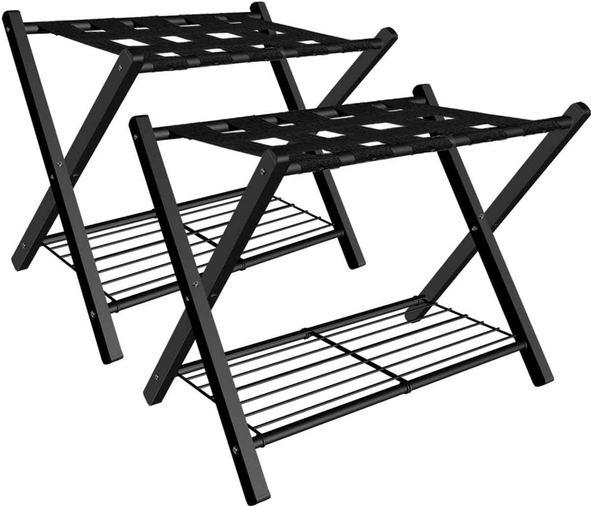 Fandature Bagagerek, stalen opvouwbare kofferstandaard met opbergplank voor gastenkamer, slaapkamer, hotel, rood, 2 stuks