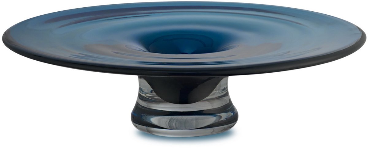 ronde conische vaas of schaal, diepblauw dik glas: ALAIN