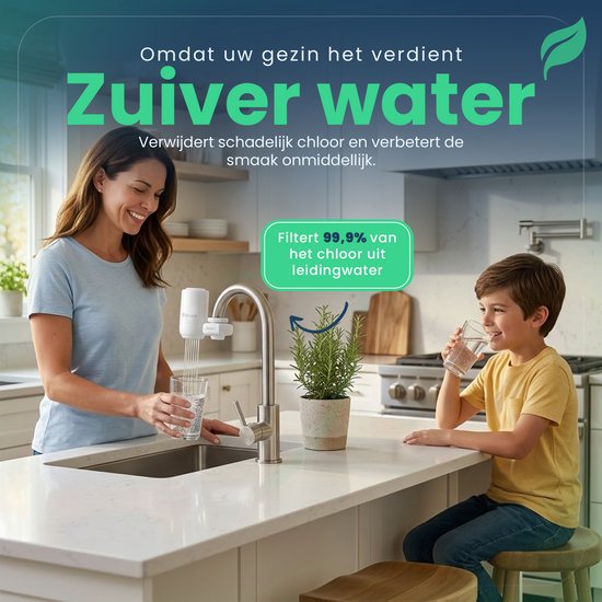 Filcure kraanfilter bovenaanzicht met compacte afmetingen