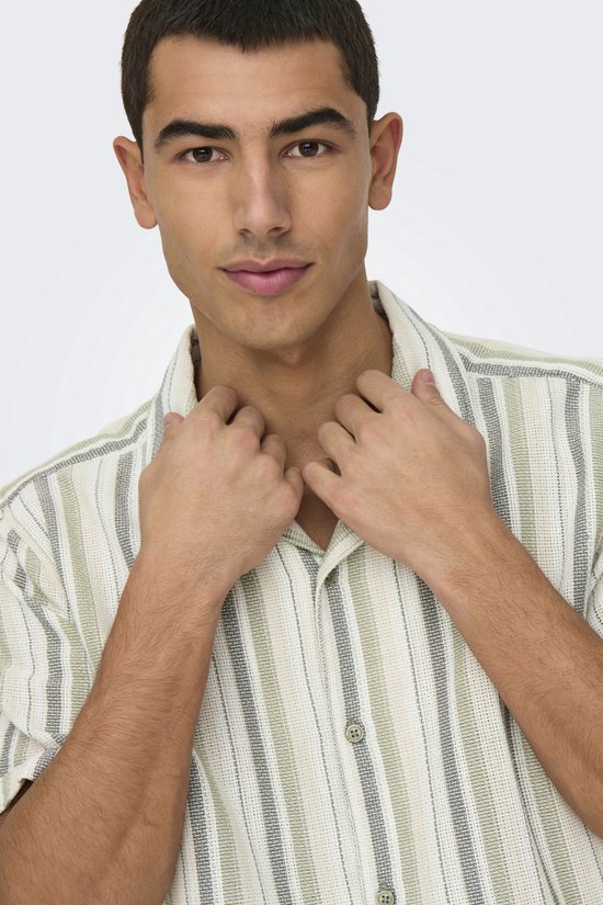 ONLY & SONS ONSTREV LIFE REG STRIPE SS SHIRT NOOS Heren Overhemd - Seagrass Multi Stripe