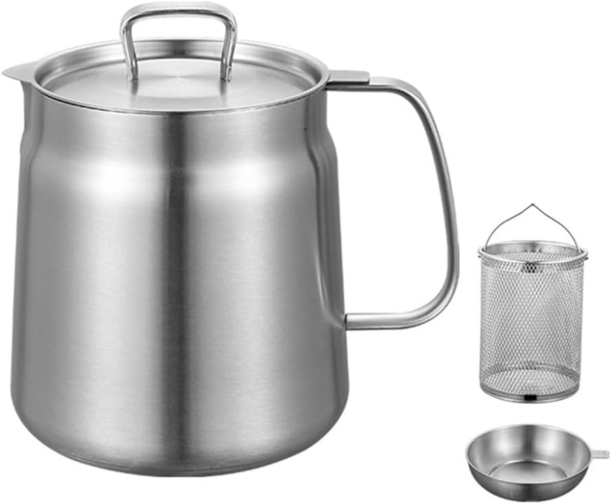 Frituurpan - Frituurpannen - friteuse - frietpan - Filterkan - Scheidt vetresten - Frituurpan van roestvrij staal met mand en zeef - Grote capaciteit - Vaatwasserbestendig - 1.5 L - Zilver