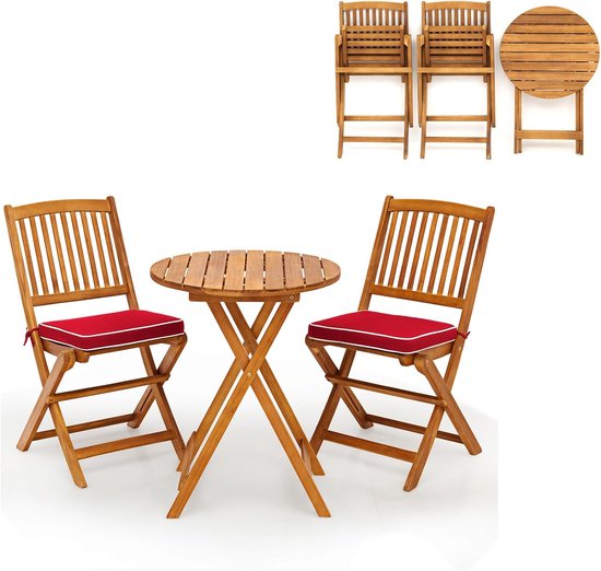 KOMFOTTEU Meubles de balcon 3 pièces, ensemble de balcon pliable, ensemble de meubles de jardin avec 1 table et 2 chaises, ensemble de sièges avec 2 coussins, ensemble de sièges bistro pour balcon, jardin