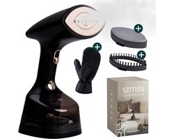Simss® - Kledingstomer - Krachtige Handstomer voor Kleding en Meubilair - Stoomapparaat met 2 Opzetborstels - Snelle opwarmtijd - Inclusief Warmtebestendige Handschoen - 1800W - 300ml - Steamer - Elegant design - Mat - Zwart