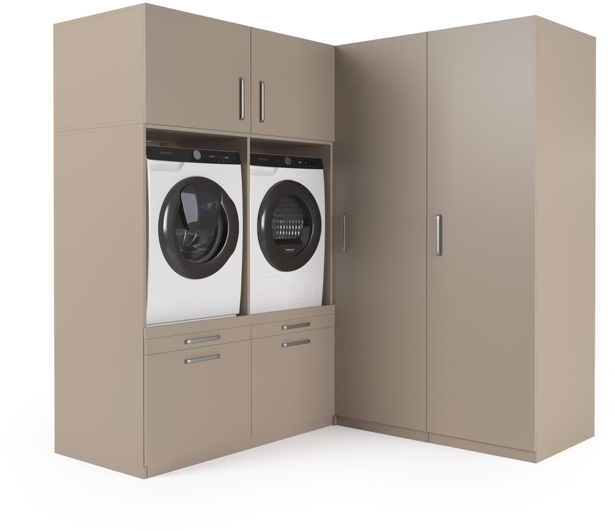 Wasophoogte® Wasmachine Kast Florence - Wasmachine verhoger - Wasmachine ombouw - 700(D)*2030(B)*2110(H) mm - Taupe