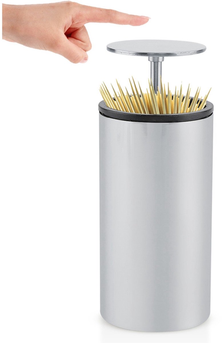 Automatische RVS Tandenstokerhouder Met Drukknop - Hygiënische Dispenser Voor Thuis, Kantoor En Restaurant - Compact Design Met Roestvrij Stalen Behuizing - Easy-Use Systeem