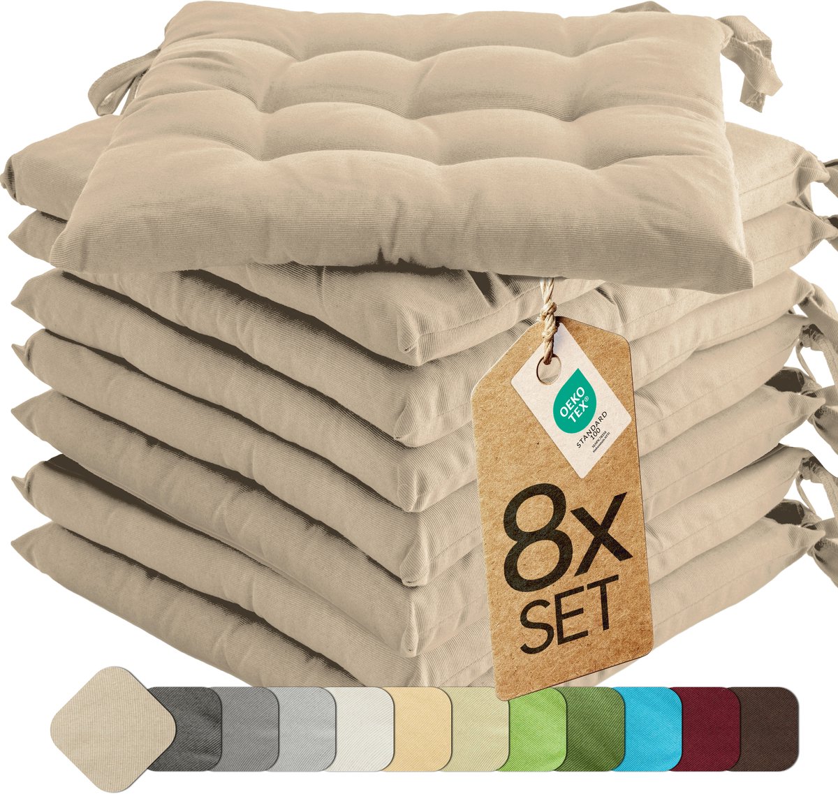etérea Basic Zitkussen Stoelkussen - Seat Cushion 8 Stuk - 40x40 cm - Taupe