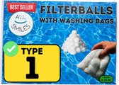 Zwembadfilter I / 1 - Polysphere Filterbollen - Geschikt als Bestway Type I / 1 Filter voor Zwembadfilterpomp - All Smiles Filtercartridge - Model 2026 - Vernieuwde Set met 3 Waszakken