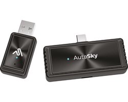 AutoSky AMS-2 Wireless Mirrorlink– USB-C DisplayPort (DP-Alt) – Draadloos Smartphone Scherm naar Auto – Werkt met Wired CarPlay – Stream Apps & Opladen Tijdens Gebruik