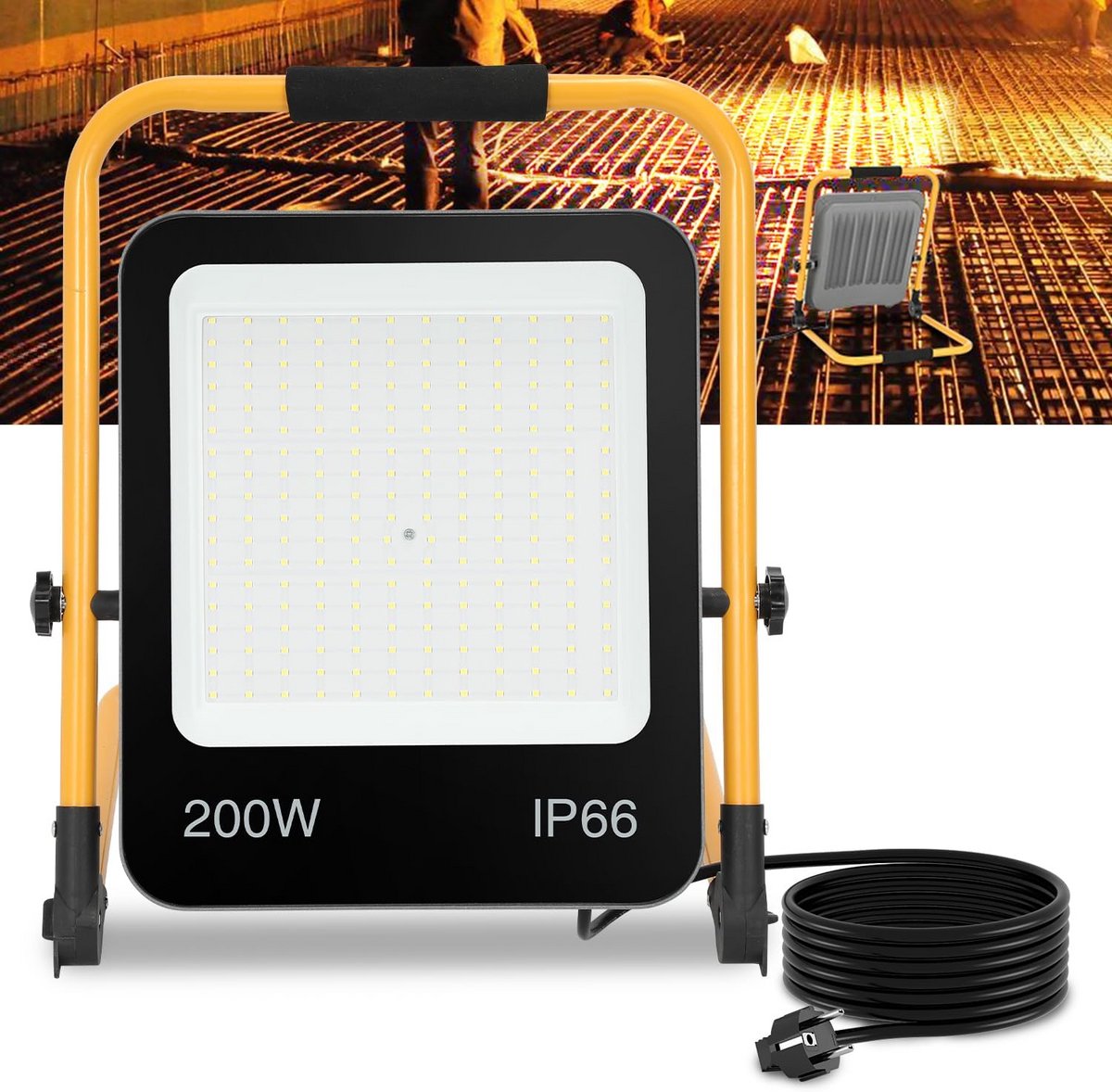Krachtige LED Bouwspot op Inklapbaar Statief - 200W Werkverlichting 18000LM Koud Wit IP66