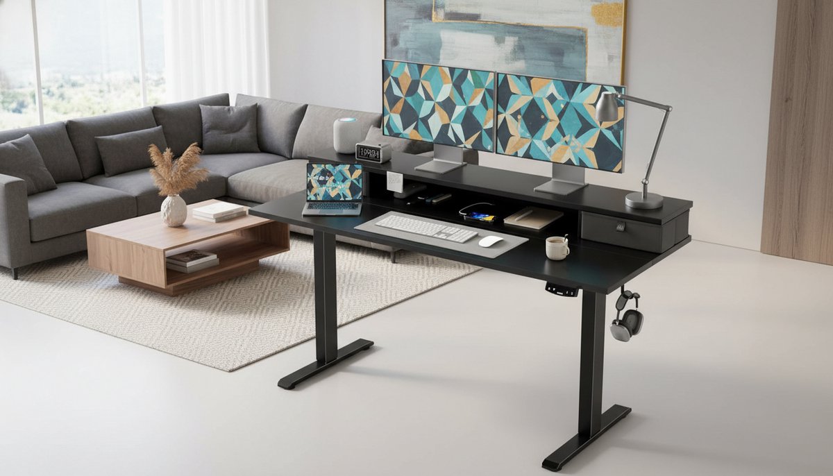 Electric Desk – Casa Velluto ErgoMax 140x60 cm – Elektrisch Hoogteverstelbaar Bureau met 2 Laden en Geheugenfunctie – Zwart – Ergonomisch Zit-Sta Bureau voor Thuis en Kantoor