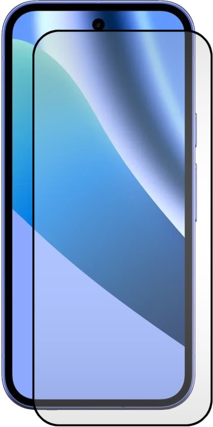 Gelaagd glazen screenprotector met zwarte randen op een paarse telefoon.