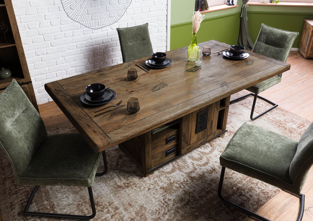 MASSIVMOEBEL24.DE RAILWAY #4014 eettafel bruin gelakt mango 240x100x76 cm (BxTxH)