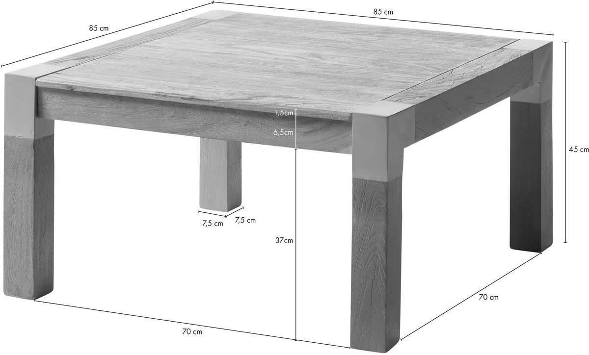 MASSIVMOEBEL24 .DE AMSTERDAM #119 salontafel beige gelakt Massief hout acacia 85x85x45 cm (BxTxH)