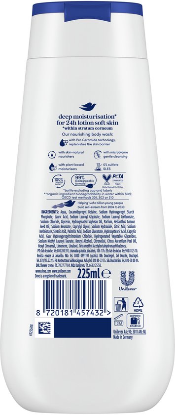 Dove Advanced Care Douchegel - Deeply Nourishing - verbeterde formule met Pro-Ceramide technologie - 6 x 225 ml