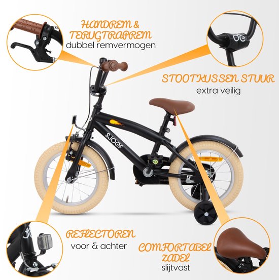 SJOEF Cruise Jongensfiets 14 inch Mat Zwart - Kinderfiets met zijwieltjes - Leeftijd 3, 4 & 5 jaar - Kledingmaat 98-108 - Fiets 14 inch van SJOEF — afbeelding 4