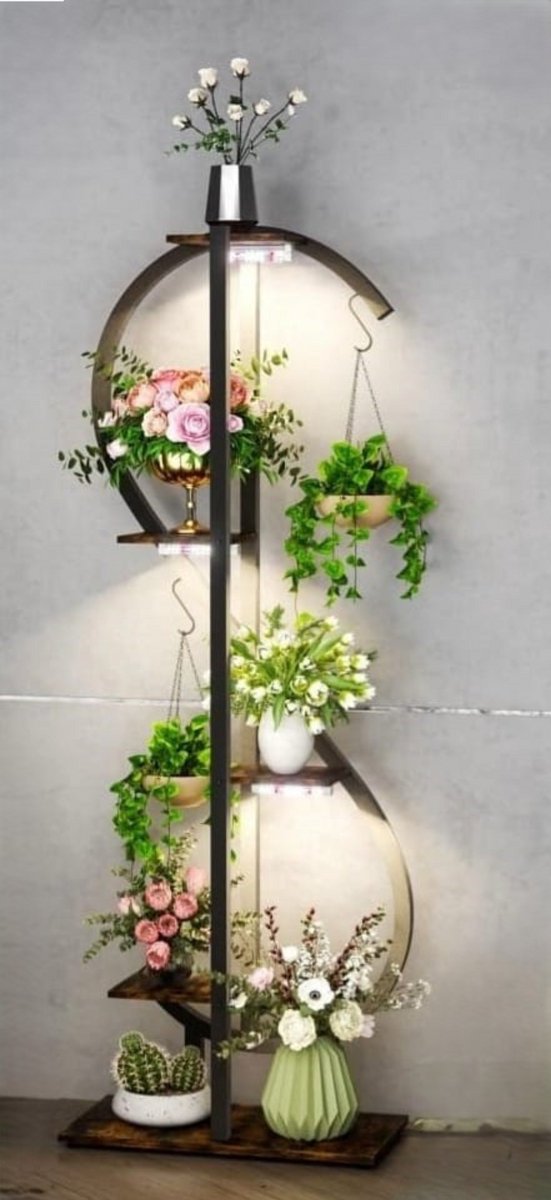 MakkelijkMooi Plantenstandaard met LED Groeilamp - Plantenrek S-vorm - Plantentafel 152.5 hoog - voor Binnenplanten óók in Donker Ruimtes