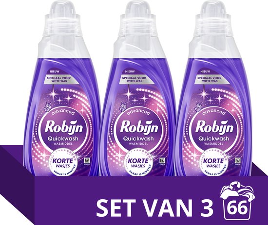 Robijn Quickwash Vloeibaar Wasmiddel - Optimum Wit - 3 flessen - 66 wasbeurten - voordeelverpakking