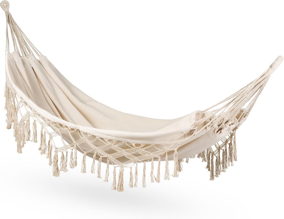 Dubbele Boho-Hangmat 200 x 150 cm voor 1-2 Personen - Katoen, Buiten, Ademend, Maximaal 200 kg