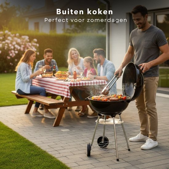 Cheqo® Houtskoolbarbecue - Houtskool Bbq - Kogelbarbecue - Barbecue Op Wielen - Kogelbarbecue Met Deksel - Houtskoolbarbecue Met Deksel - Houtskoolgrill - Tuinbarbecue - Buiten Barbecue - Zwarte Houtskoolbarbecue van Merkloos — afbeelding 4