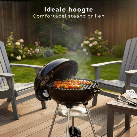 Cheqo® Houtskoolbarbecue - Houtskool Bbq - Kogelbarbecue - Barbecue Op Wielen - Kogelbarbecue Met Deksel - Houtskoolbarbecue Met Deksel - Houtskoolgrill - Tuinbarbecue - Buiten Barbecue - Zwarte Houtskoolbarbecue van Merkloos — afbeelding 3