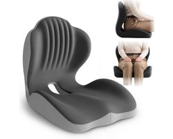 Ergonomisch zitkussen met lendensteun, bureaustoelkussen, orthopedisch kussen van traagschuim met uitsparing voor het stuitje, lendensteun voor verlichting van rug-, heup- en beenpijn, voor auto, vrachtwagen, kantoor, gamestoel, Tweekleurig Grijs