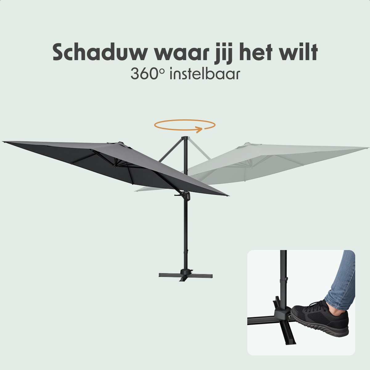 LifeGoods Zweefparasol - 294x294 cm - Kantelbaar - 6 Standen - Waterdicht - met Hoes - Antraciet – foto 4