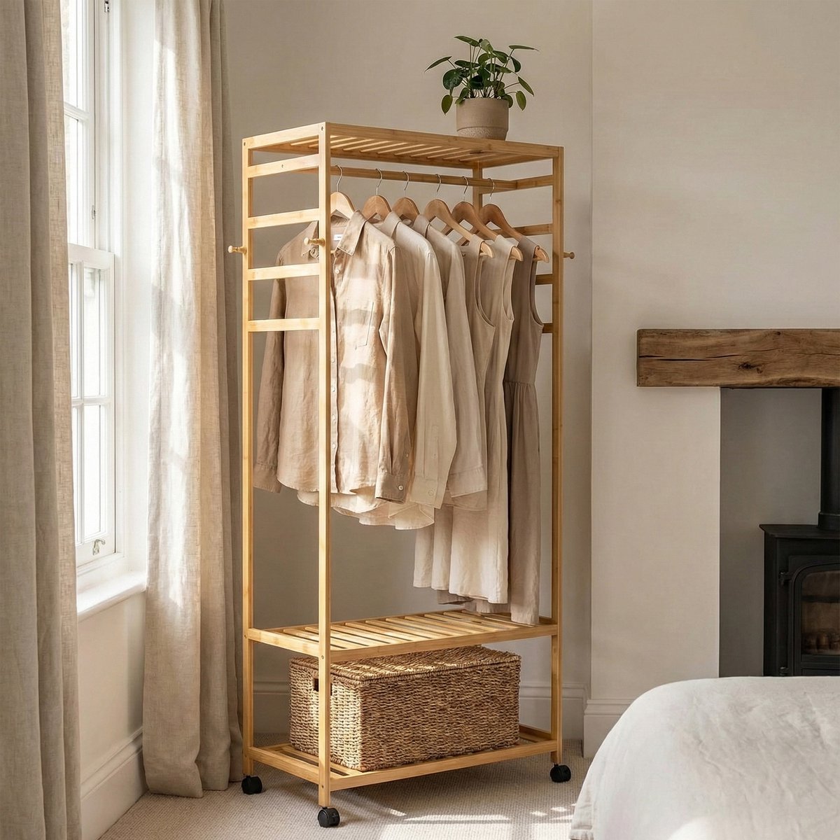 HOMCOM Portant Pour Vêtements En Bambou, Porte-manteau En Bois Avec étagère à Chaussures Dim 110l X 42l X 152h Cm~1n7849eb83g00 HOMCOM Portant Pour Vêtements En Bambou, Porte-manteau En Bois Avec étagère à Chaussures Dim 110l X 42l X 152h Cm~1n7849eb83g00