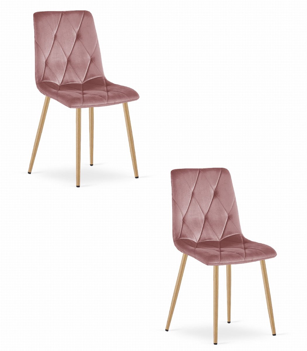 LEOBERT Set van 2 Eetkamerstoelen LIBRA Donkerroze – Houtlook Metalen Poten, Modern Velvet Bekleding, Ergonomisch Design, Max. 120 kg
