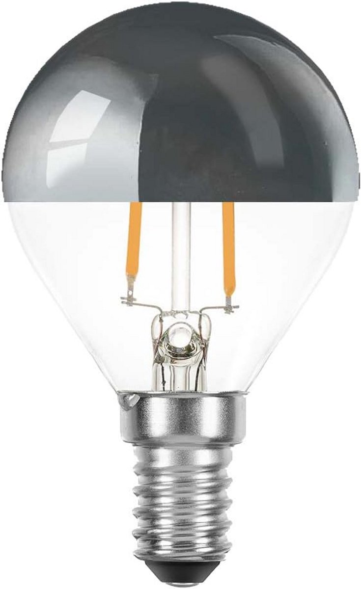 LED Filament Druppel P45 E14 2W Vervangt 25W Warm Wit 2700K Met Zilveren Kop