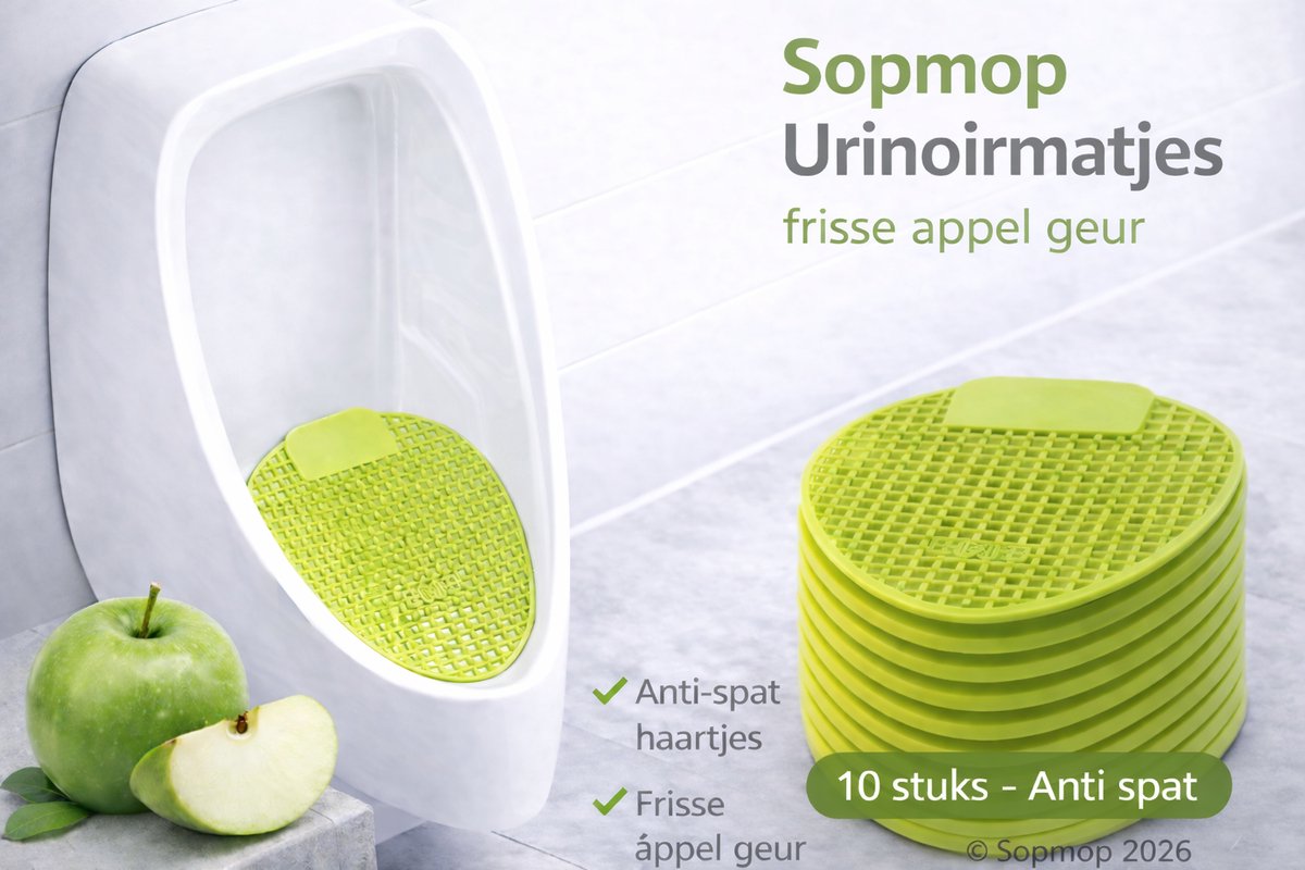 Sopmop Urinoirmatjes Met Frisse Appel Geur Groen - Met Anti-Spat Haartjes - 10 stuks