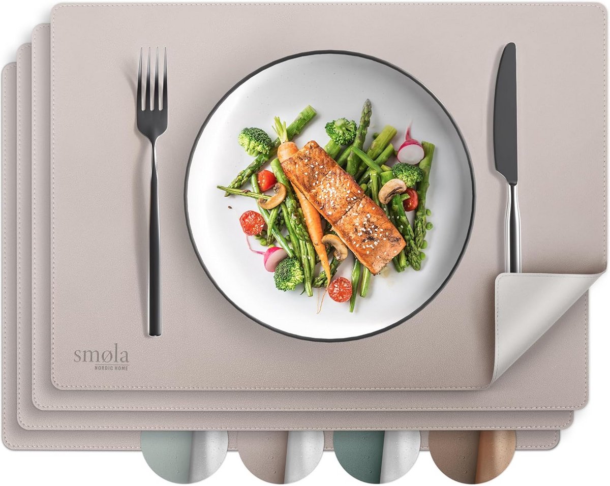 Set van 4 PU-leer Placemats Dubbelzijdig en Afwasbaar voor Eettafel