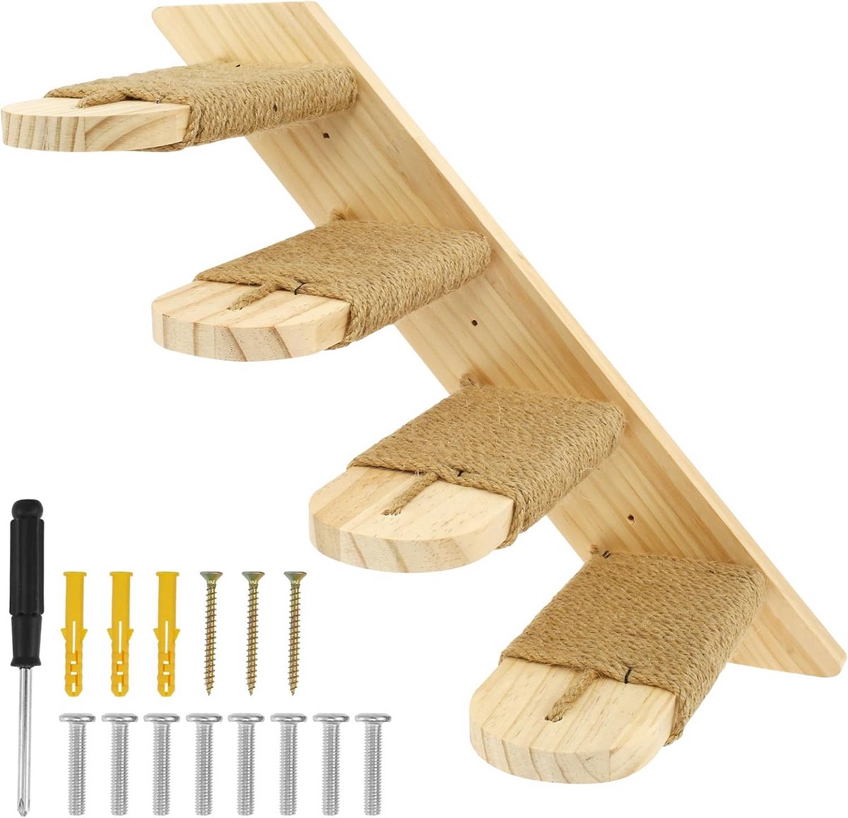 Houten Klimplank voor Katten met Sisal Kraboppervlak - Wandmontage