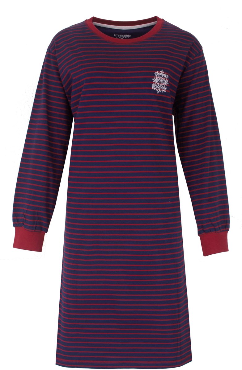 Irresistible Dames Nachthemd - Lange Mouwen - Gestreept - Blauw/Rood