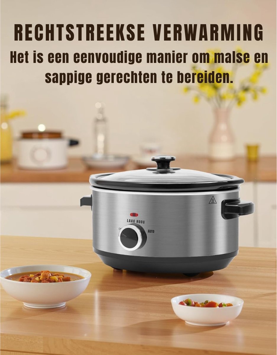 Florixa® Slowcooker met Timer - Zilver - 24cm x 31cm x 20cm - afbeelding 3