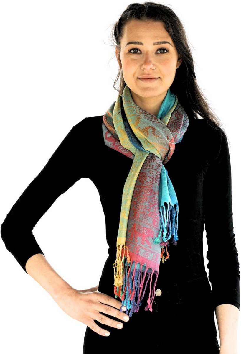 Grote Pashmina Sjaal Kleurrijk Regenboog Patroon, Zacht en Warm (200x100 cm)