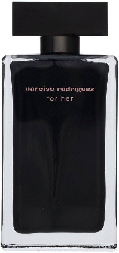 Zwarte Narciso Rodriguez for her Eau de Toilette fles met zwarte dop.