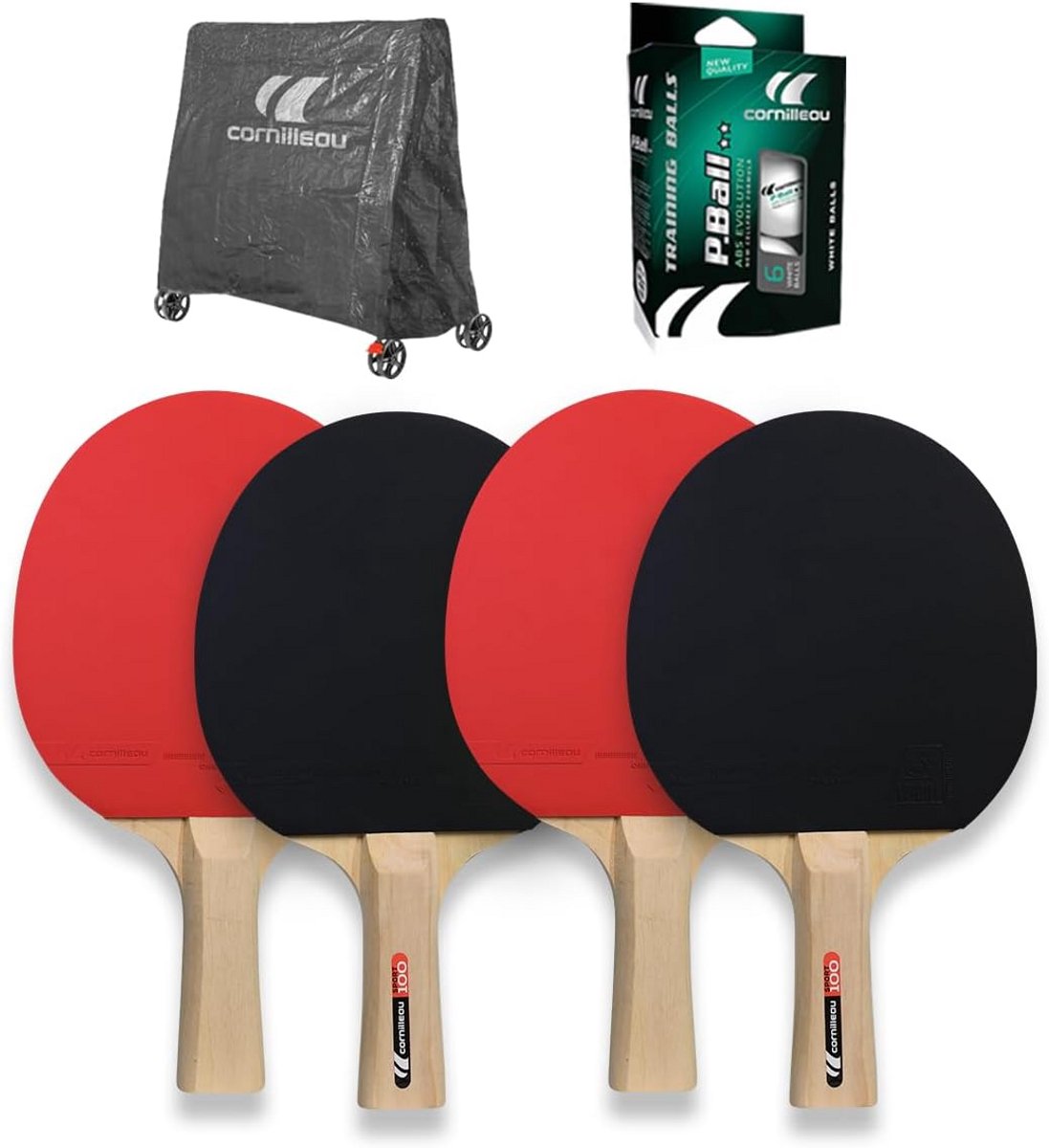 Set van 4 tafeltennisbatten voor binnen + beschermhoes voor tafel + 6 ballen 2