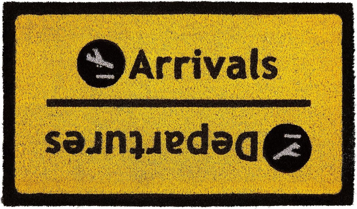 Antislip Binnendeurmat met 'Aankomst/Vertrek' Tekst - Geel 70x40 cm