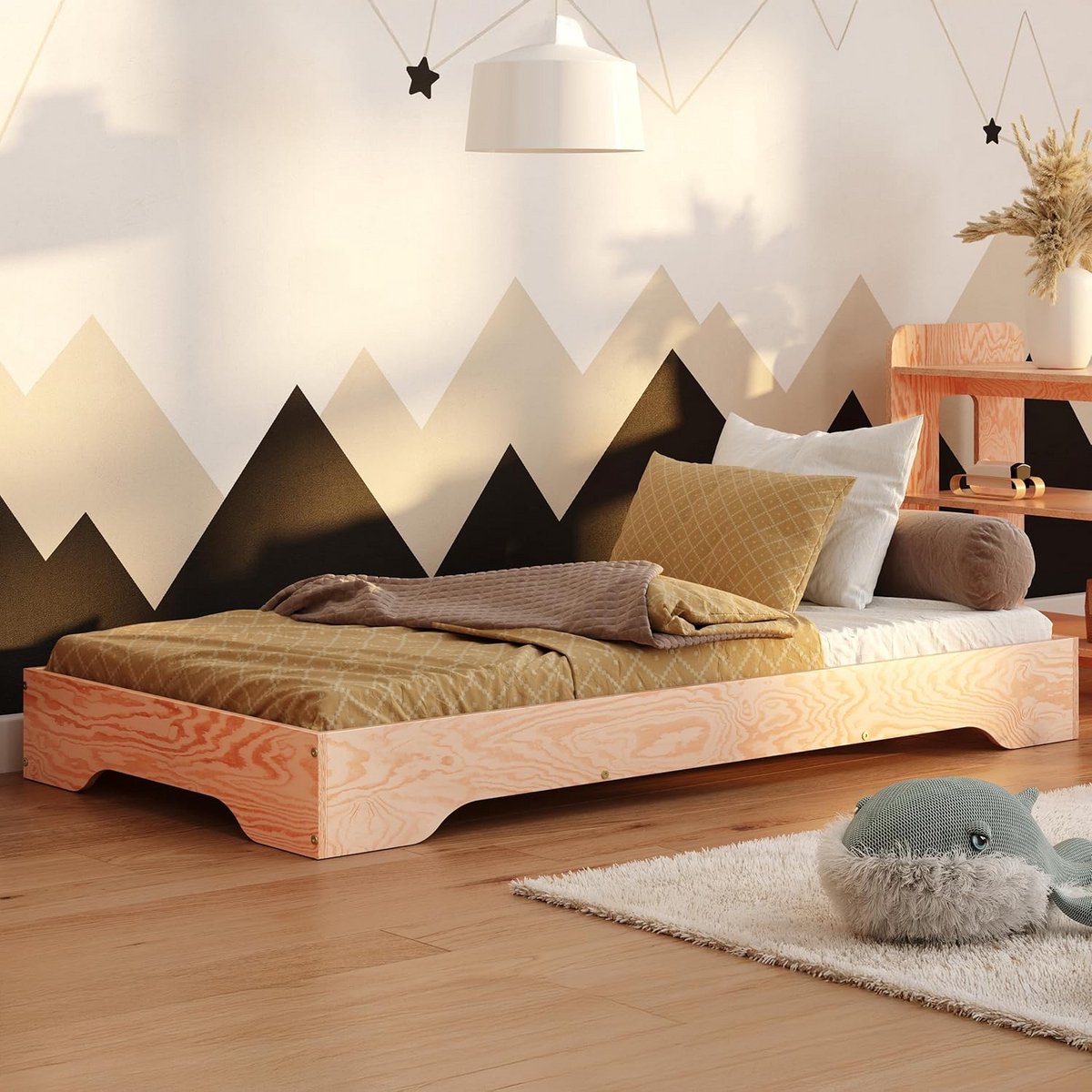 Montessori Kinderbed Houten Vloerbed 120x200 - Kindebed Grenen Hout met Lattenbodem