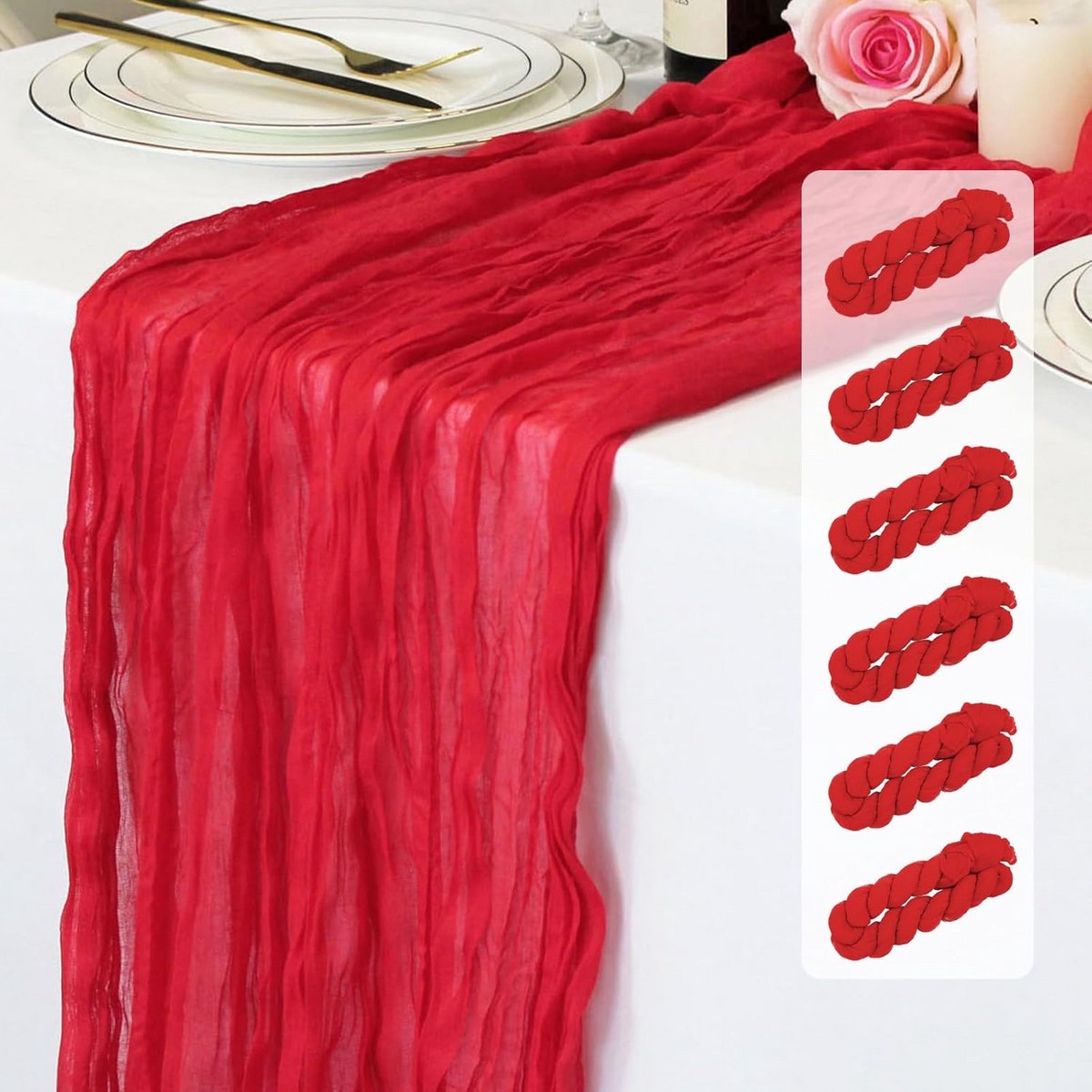 Luxe Tafelloper Set van 6 Stuks Bruin Chiffon Gaas 3 Meter