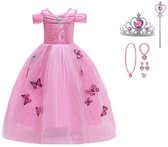 The Better Merk - Cendrillon - Cinderella - robe de princesse papillons roses - habillage vêtements fille - taille 104/110 (110) - robe rose Cendrillon - vêtements de carnaval pour enfants