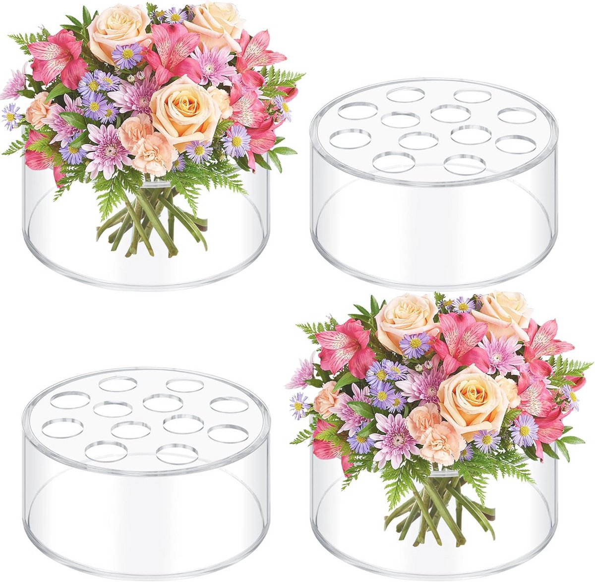 Set van 4 Ronde Acryl Bloemenvaasjes voor Bruiloft en Decoratie