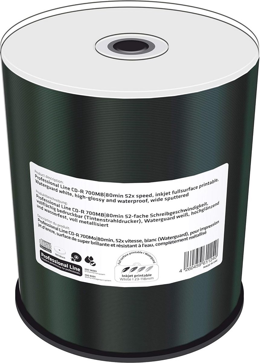 Professionele Bedrukkbare CD-R 700MB voor Inkjetprinters - 100 Stuks