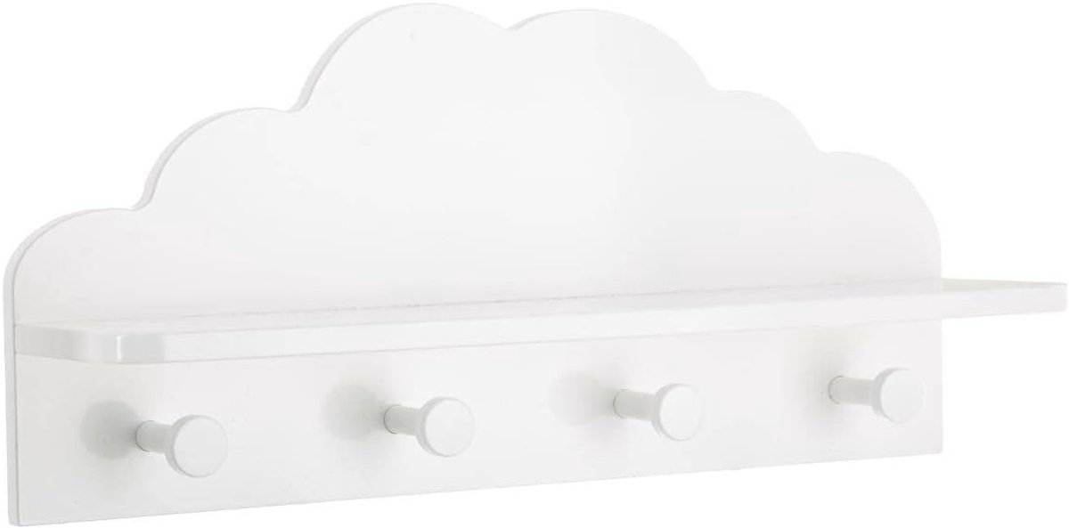 SNJY® Kinderkapstok - Kapstok Kind - Kinderkast - 12D x 48B x 22H cm - Wolkjes - Wit