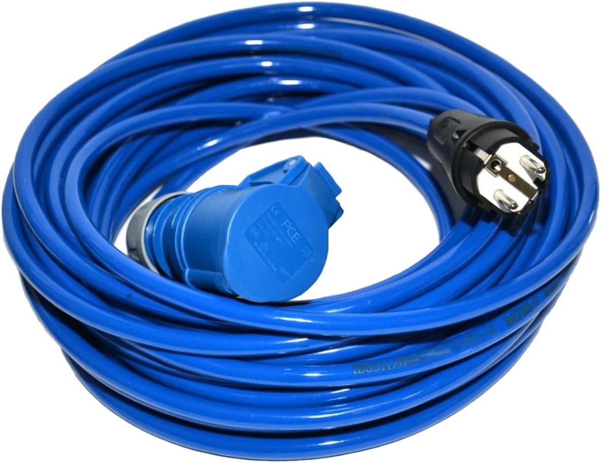 Industriële Verlengkabel 40m Blauw H07BQ-F 3x2,5mm IP44 CEE Stekker voor Caravan, Camper en Bouwplaats